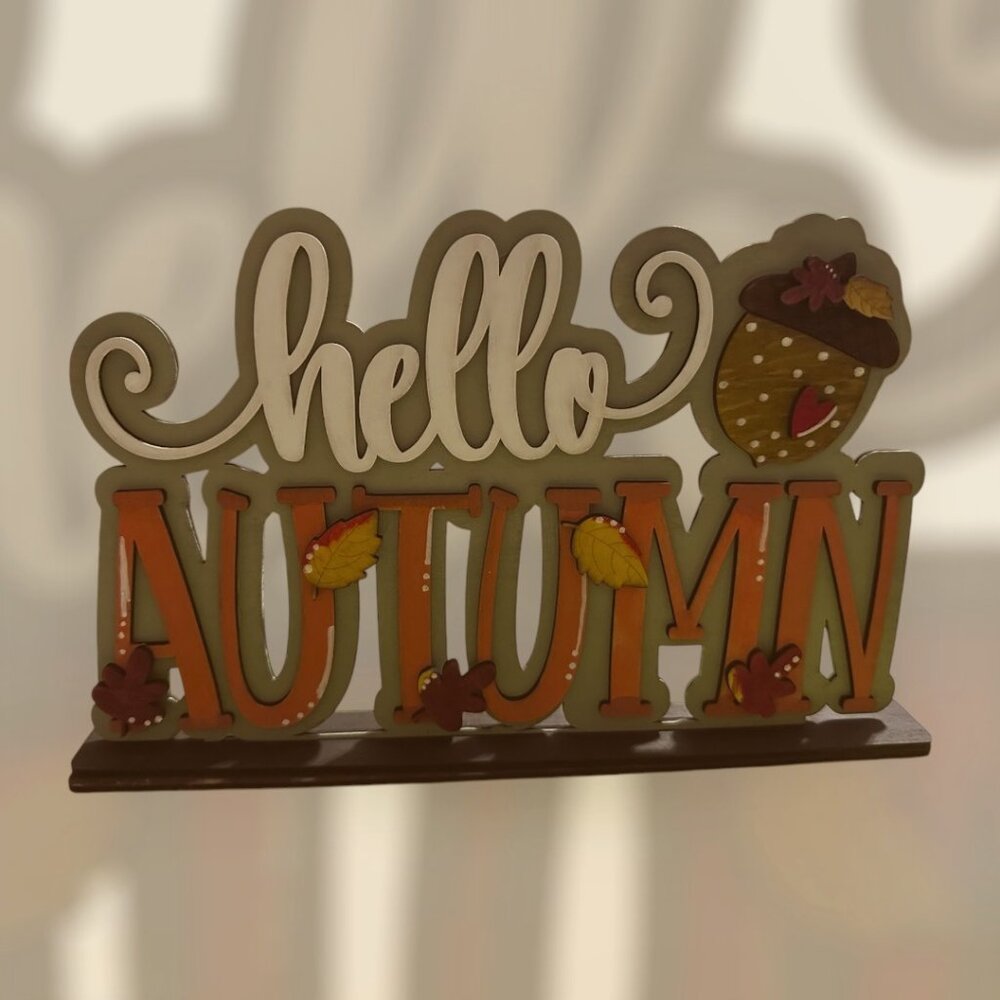 Hello Autumn Shelf Sitter Standing Sign